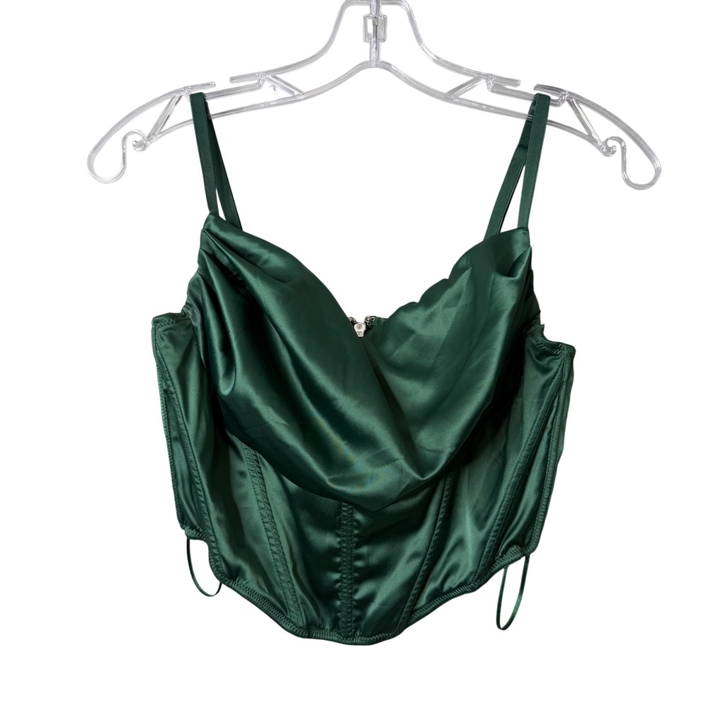 UO Lexi Satin Cowl Corset Top Womens M Green Cropped Y2K Street Urban Outfitters
